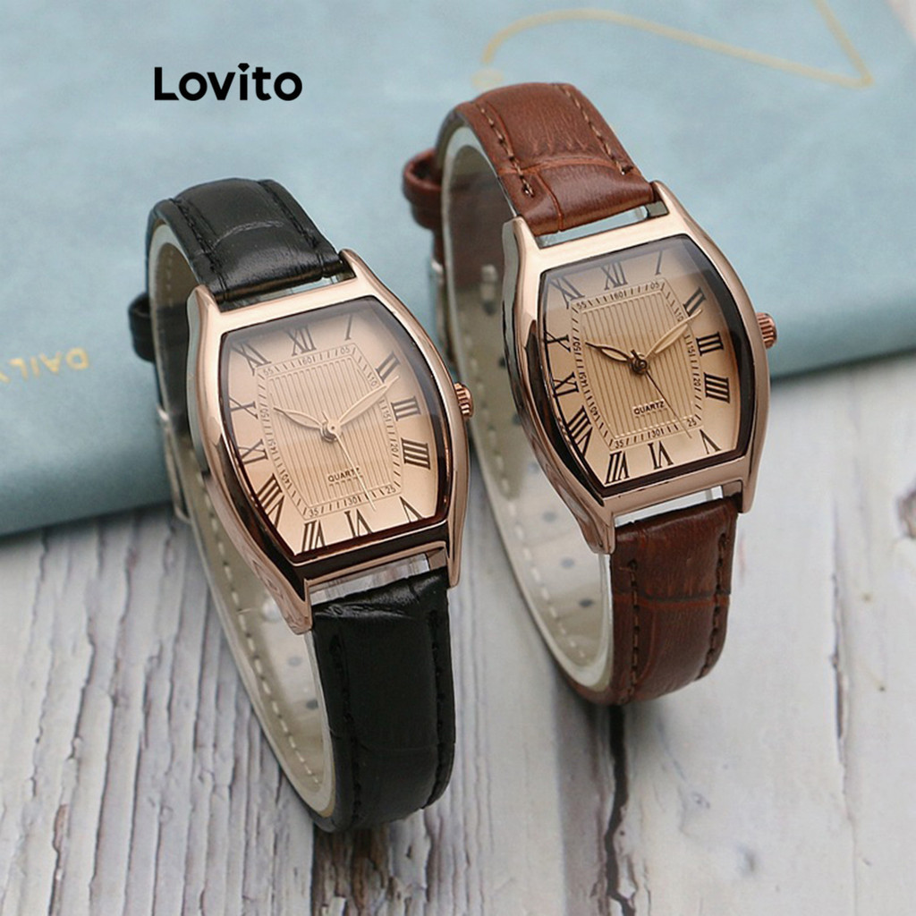 Lovito Casual Plain Basic Quartz Watch for Women L66AD056 Coffee/Black
