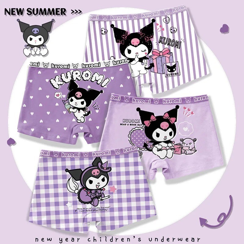4PCS Cartoon Sanrio Printed Childrens Flat Angle Panties Anime Cinnamoroll My Melody Kuromi Kawaii Comfortable Cotton Underwear