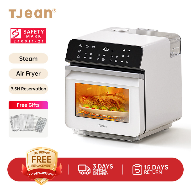 TJean 1550W Multifunctional Smart Household Visual Steam Oven Air Fryer Oven Toaster Steamed Rice&Fish Appointment Timing Heating Food 10.5LST101