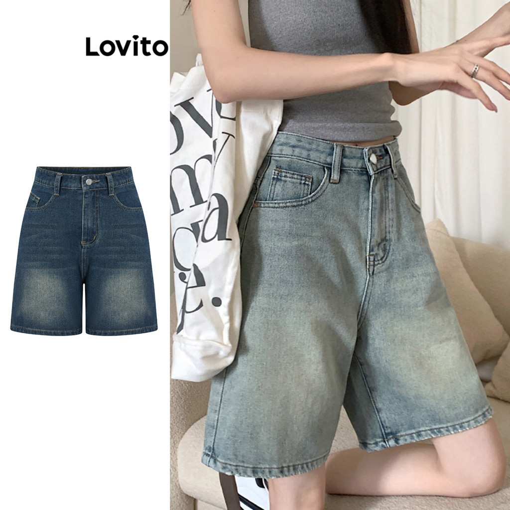 Lovito Casual Plain Pocket Denim Shorts for Women LNA19020 Multi-color