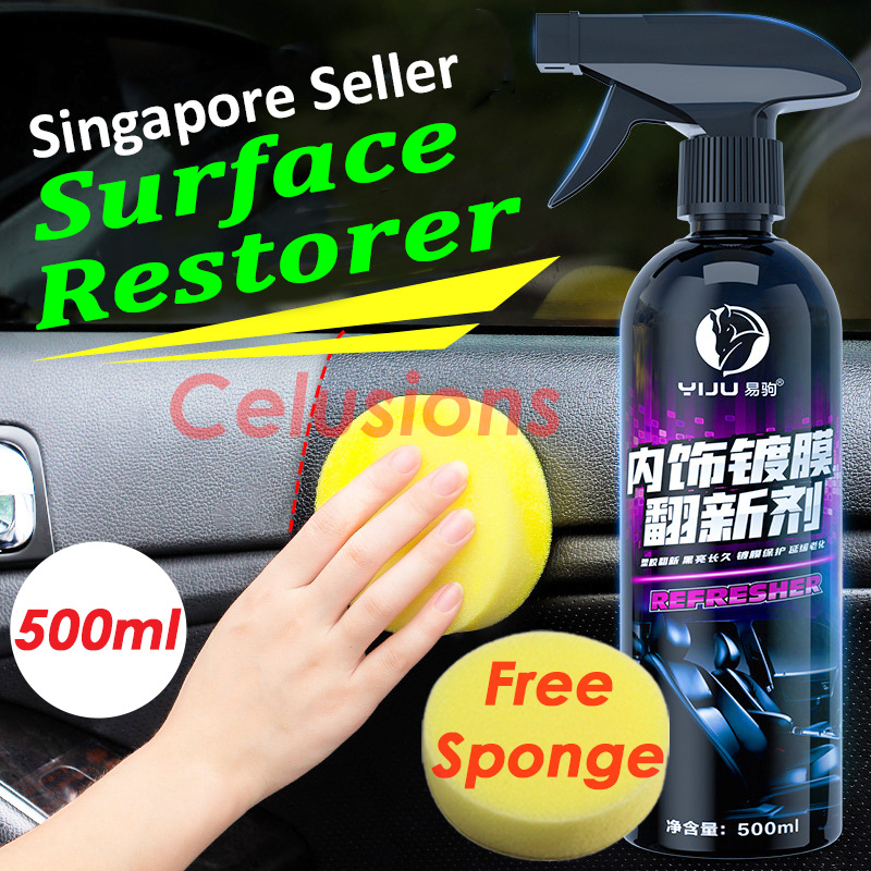 FREE Sponge⭐Plastic Restorer Spray⭐ Surface Coating Agent Car Home Motorcycle Use Leather Rubber Black Paint Restore
