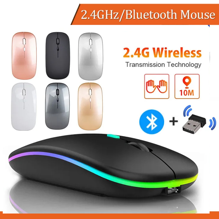 SG STOCK Wireless Mouse Rgb Led 2.4Ghz Silent Rechargeable 1600dpi Slim Portable With USB Receiver Computer PC Laptop