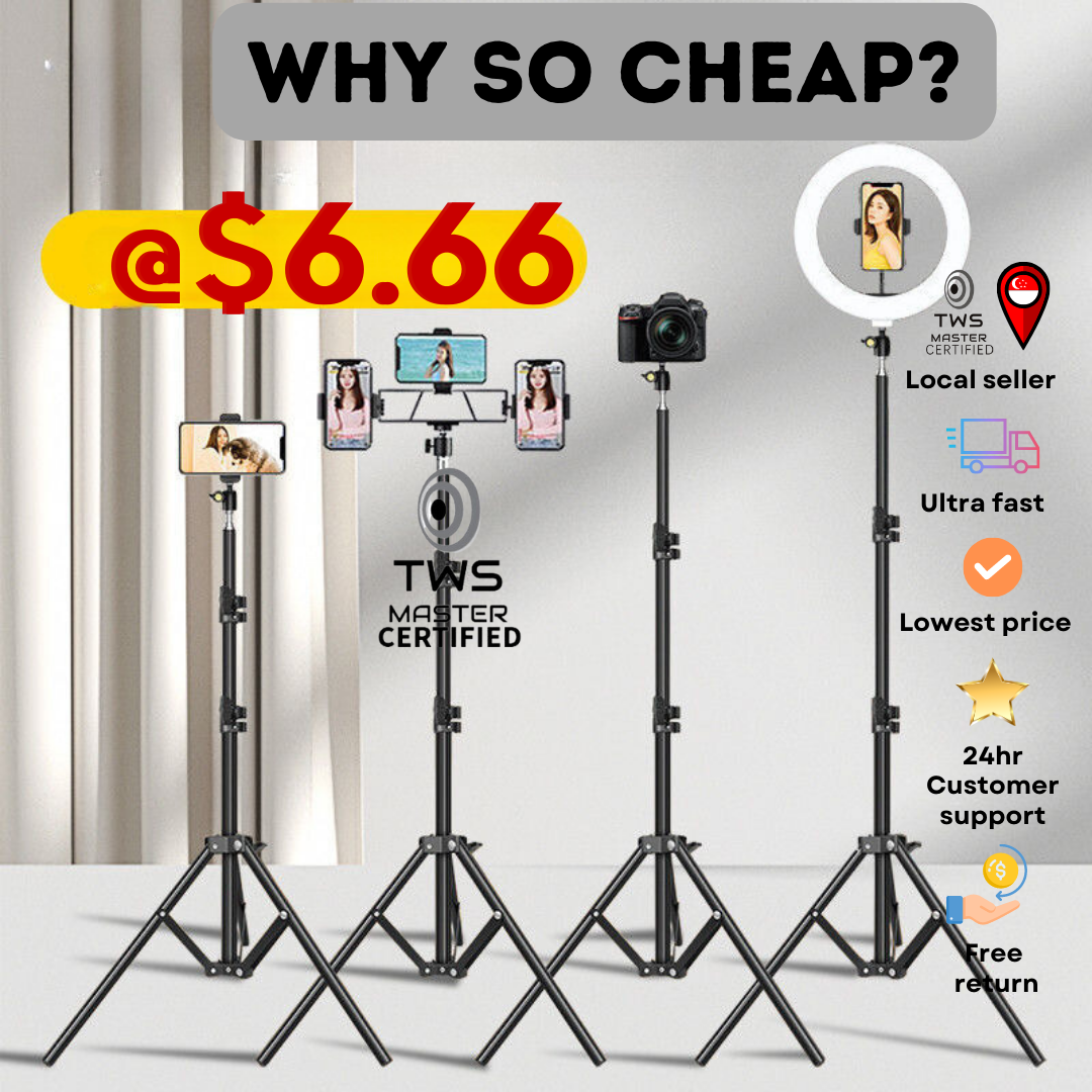 SG Stock Tripod Stand 210cm Portable Adjustable Stand Live Camera Selfie Tripod and Bluetooth Phone Holder 2.1m手机三脚架支架