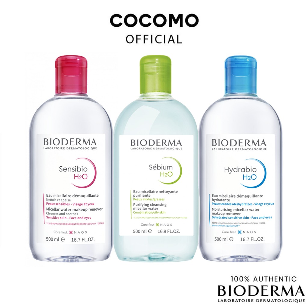 BIODERMA Sensibio | Sebium | Hydrabio H2O Micellar Water Makeup Remover 500ml - COCOMO