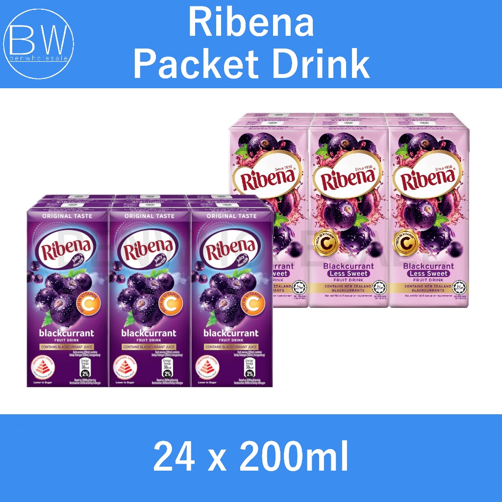 Ribena Blackcurrant Original Taste / Less Sugar 24 x 200ML Carton