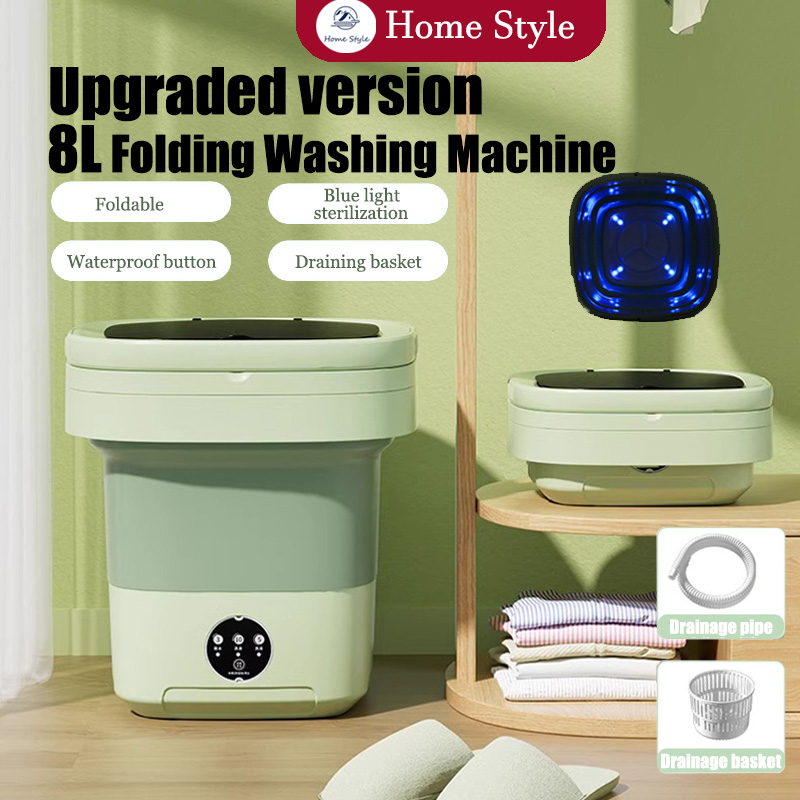 Ready Stock8L Foldable Washing Machine Portable Electronic Mini Washing Machine with drain basket