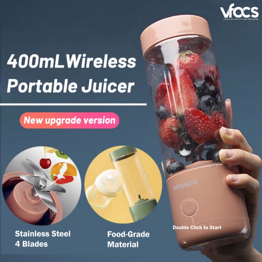 Hyundai Portable Blender Bottle4 Blades, USB Charge - Blend Anywhere