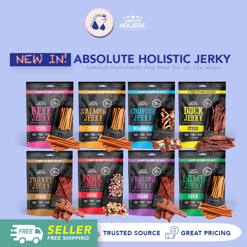 5 for $33.50 Absolute Holistic Grain Free Jerky Treat Mix & Match