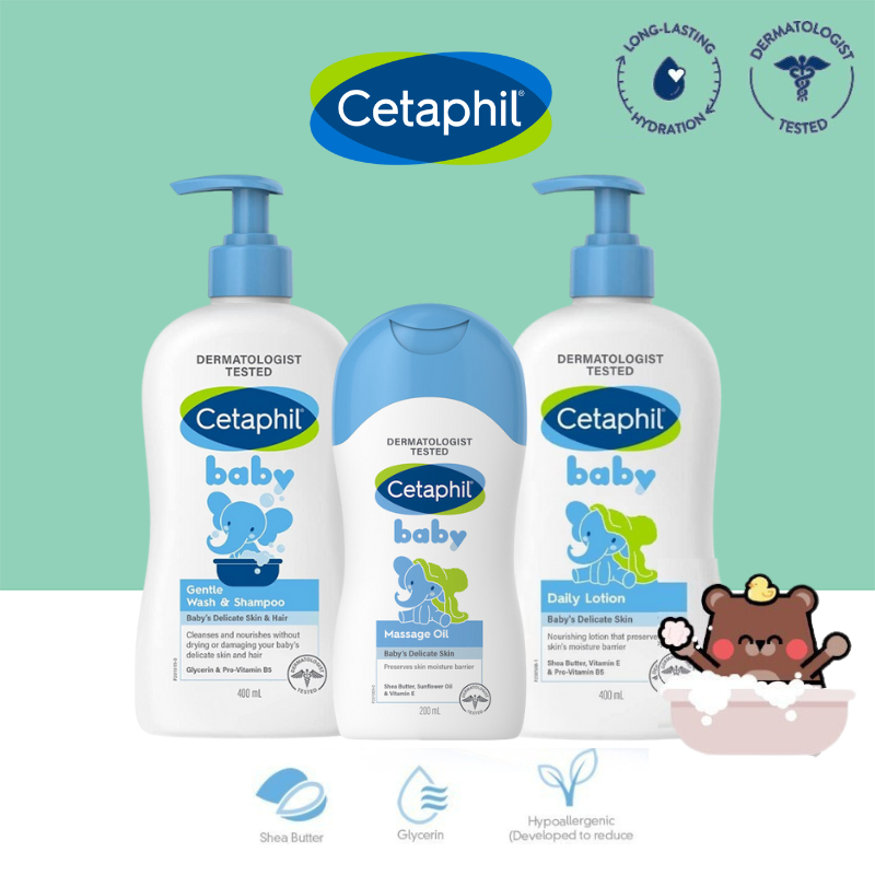 Cetaphil Baby Gentle Wash and Shampoo I Daily Lotion With Shea Butter 400ML | Baby Massage Oil 200ml [Baebear.sg]