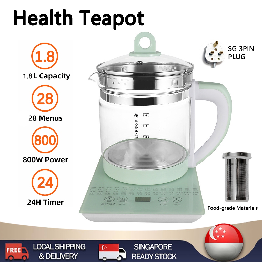 READY STOCKElectric Health pot Teapot 1.8L Multi-function Electric Kettle Thick Glass Kettle Thermos 3-pin Plug 養生壺 迷你