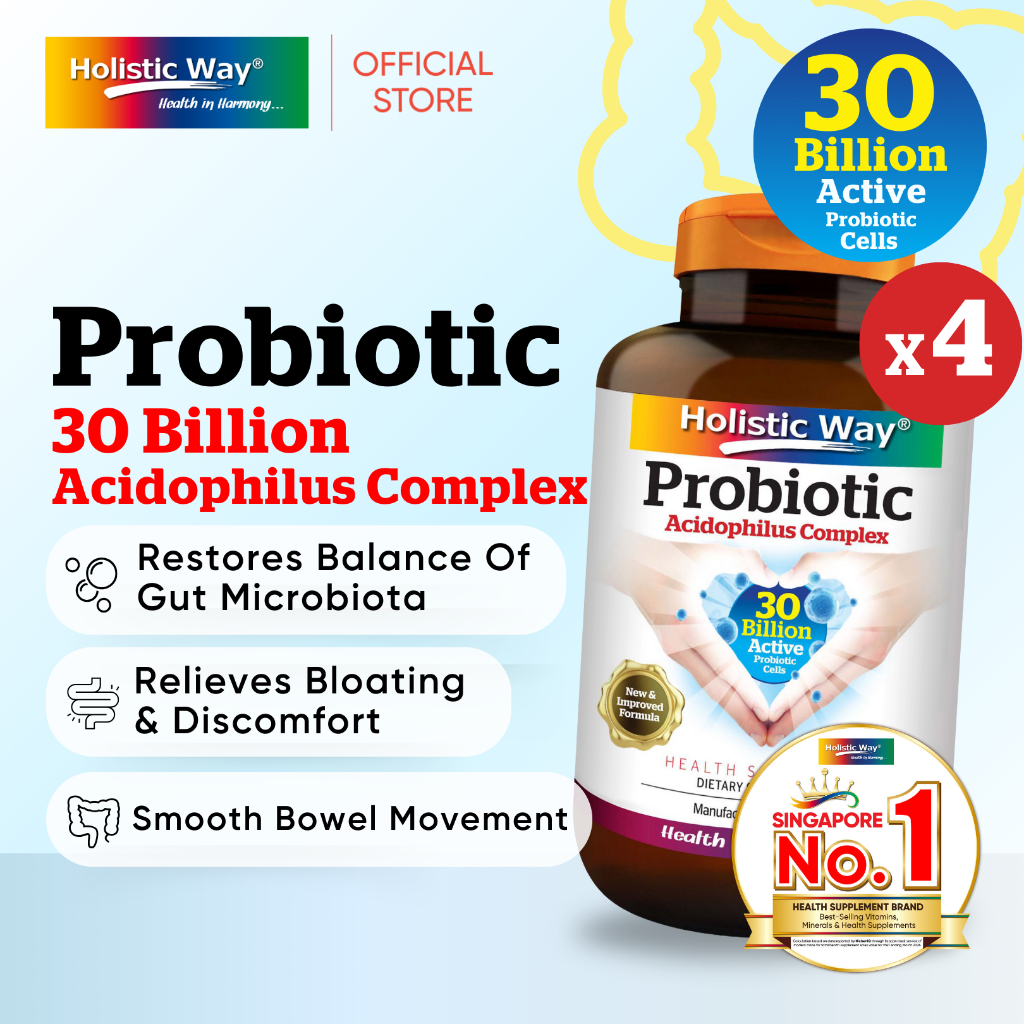 [Bundle of 4] Holistic Way Probiotic Acidophilus Complex 30 Billion 30 Vegetarian Capsules x 4