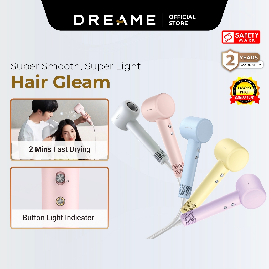 2 Years Warranty Dreame Hair Gleam Hair Dryer | High Speed 2 Mins Fast Drying | 330g Lightweight