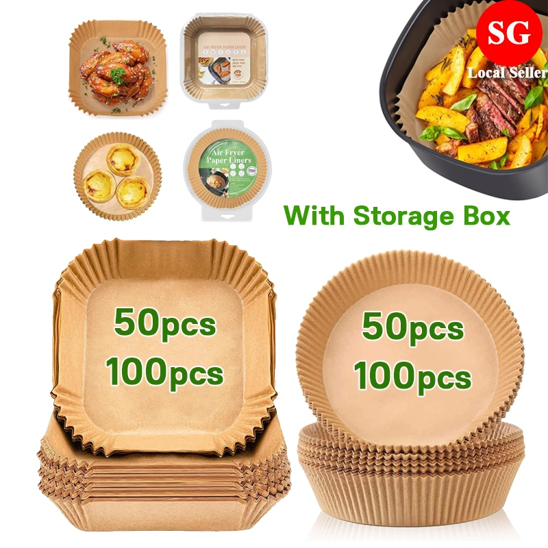 ??SG stock100Pcs Air Fryer Paper Disposable Air Fryer Parchment Paper Liners Non-Stick空气炸锅纸 Disposable Baking Paper