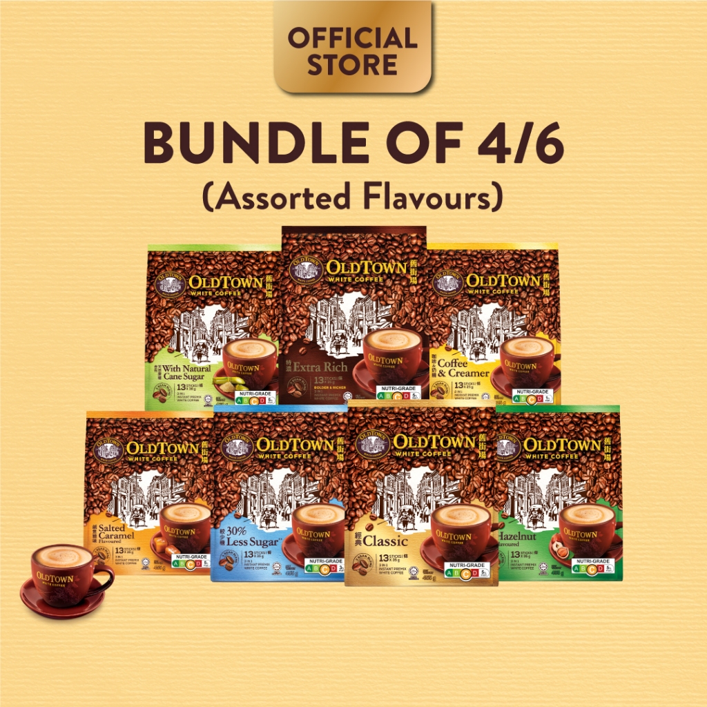 Bundle of 4/6 OLDTOWN Instant Premix White Coffee, 13 Sticks