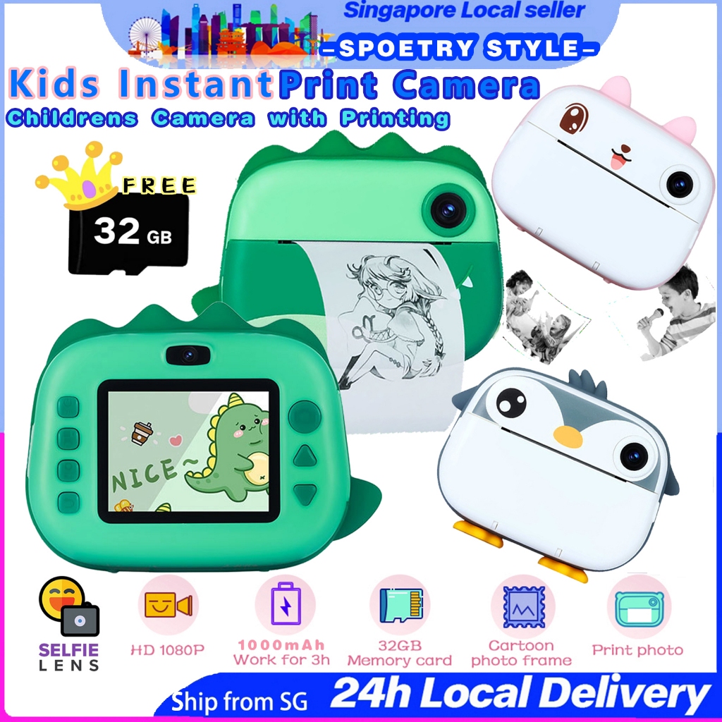 SG SELLER-Free TF CardInstant Camera Kids Print Camera for Kids Videos Print Camera Kids Dual-Lens with Selfie Camera