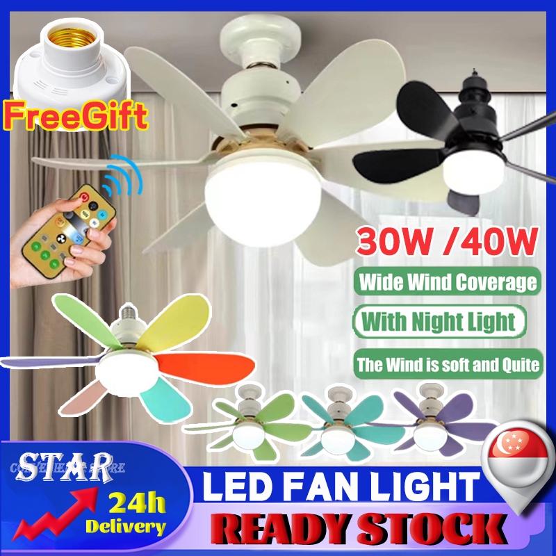 ?READY STOCKE27 Ceiling Fan With LED Fan Light 6 Blades Small Ceiling Siling Cooling Electric Fan Lamp Remote Control