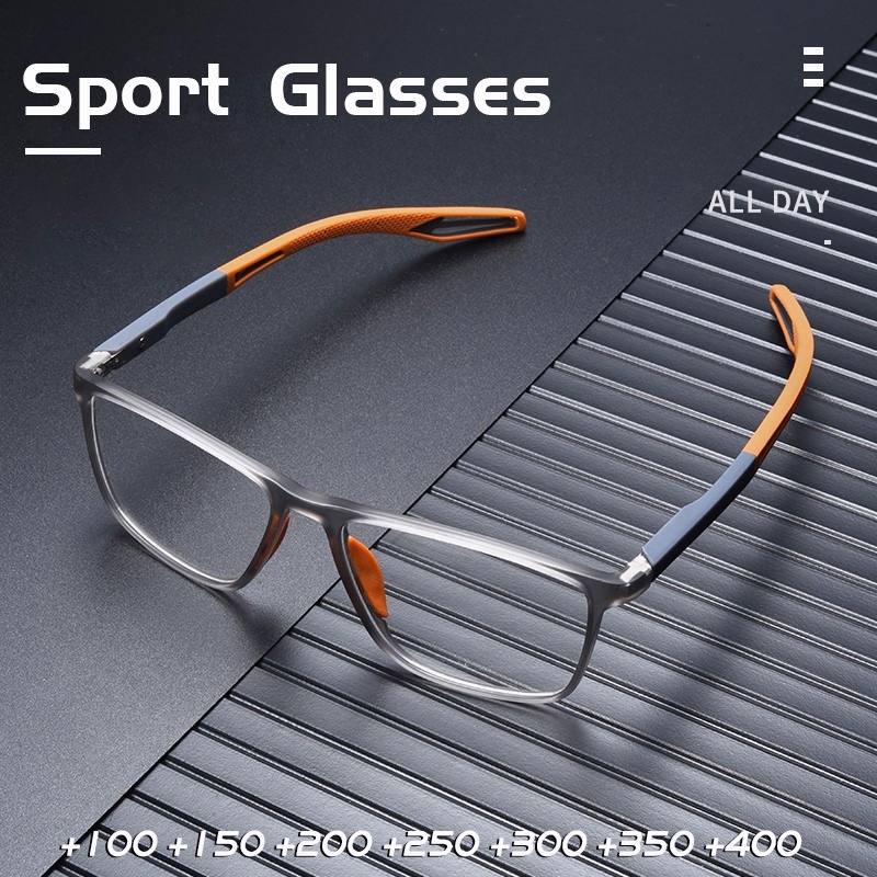 Ready Stock+1.00+1.50+2.00+2.50+3.00+3.50+4.00 TR90 sports anti-blue light rectangular reading glasses anti-drop anti-slip elderly farsighted glasses