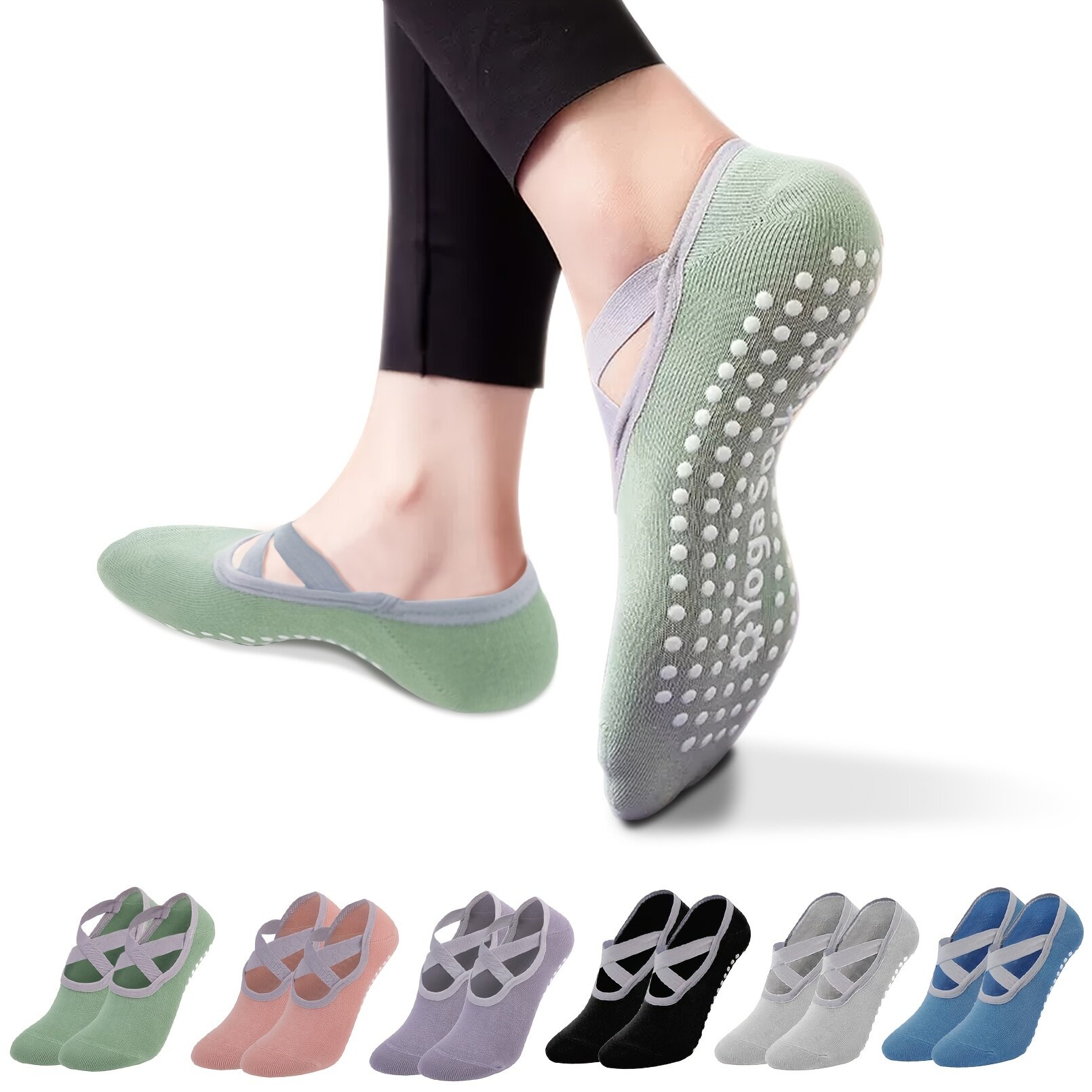 Womens Yoga Socks Non Slip Cross Strap Sports Socks With Extra Grips In Yoga Ballet Barre Pilates