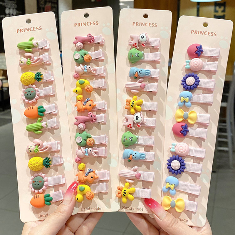 10 Pcs Baby Girl Cute Flowers Fruits Hair Clip Set Dont Hurt Hair Cartoon Hair