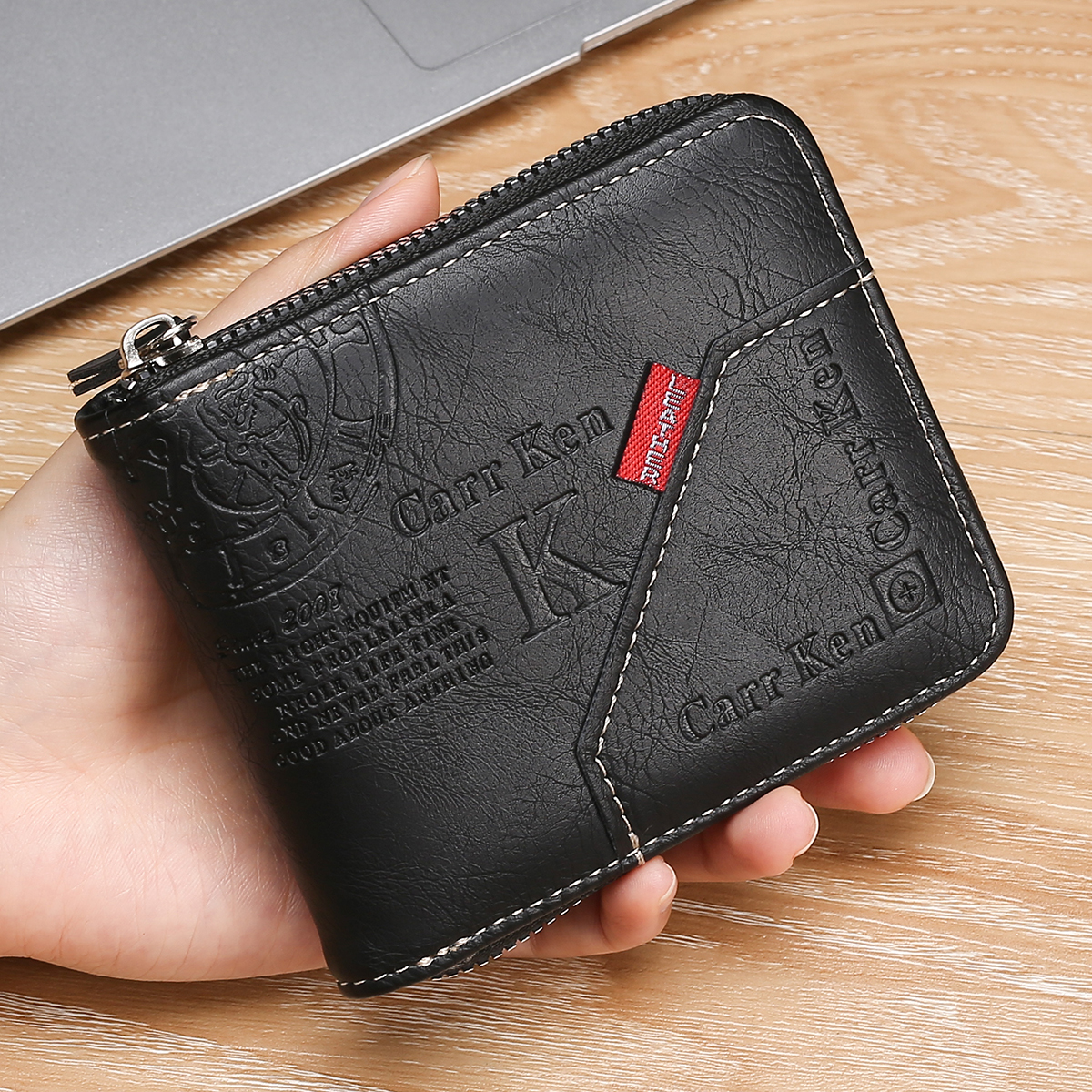 1 Piece Mens Business Zipper Short Wallet Youth Fashion Stitching Multifunctional Wallet Coin Pocket Coin Purse Boys Gifts