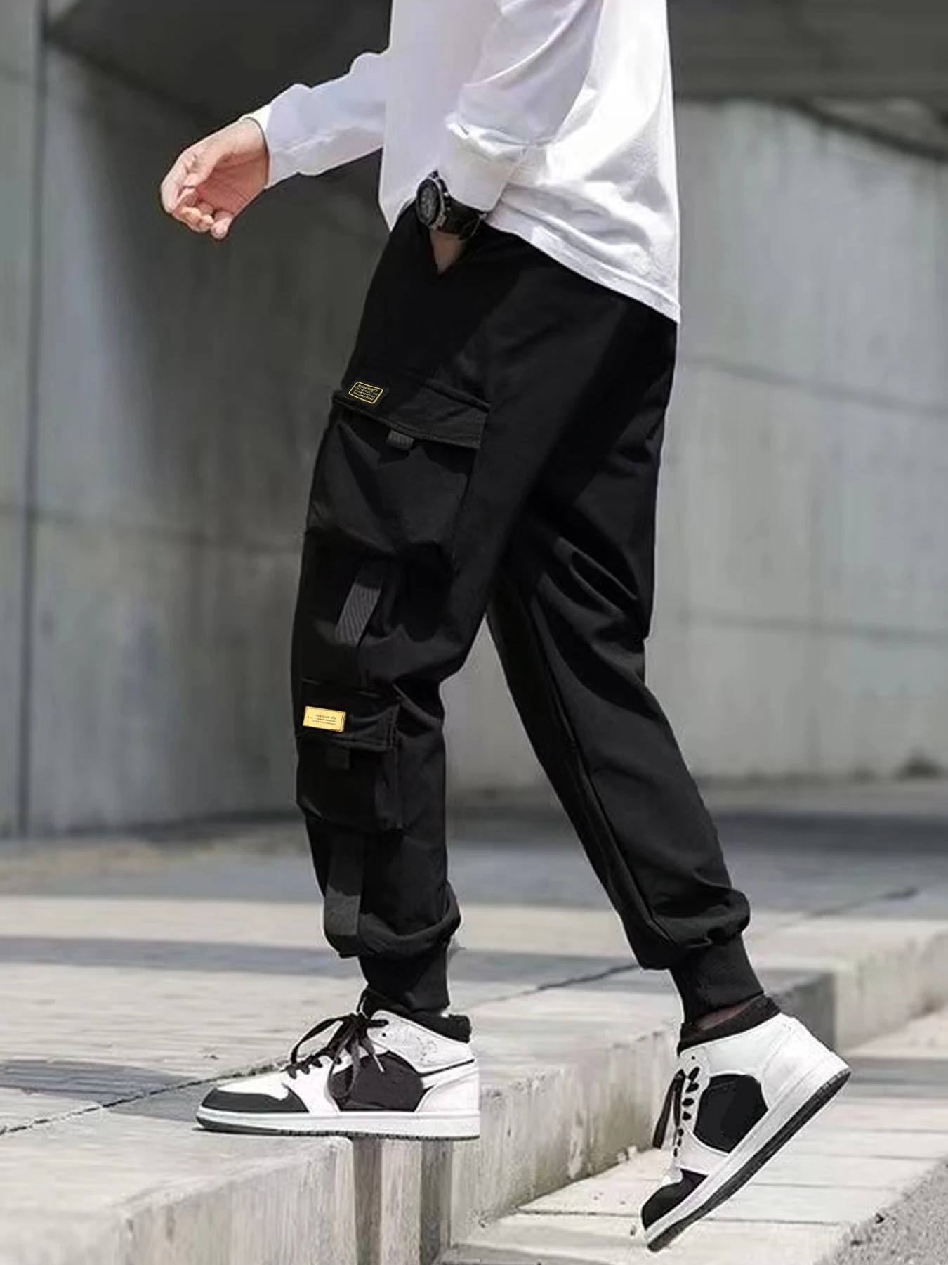 Korean Version Trendy Work Pants Preppy Style Design Contrast Color Overalls Mens Leggings Straight-Leg Pants Sports Casual Pants All-Match Thin Style Ankle-Length Pants Spring