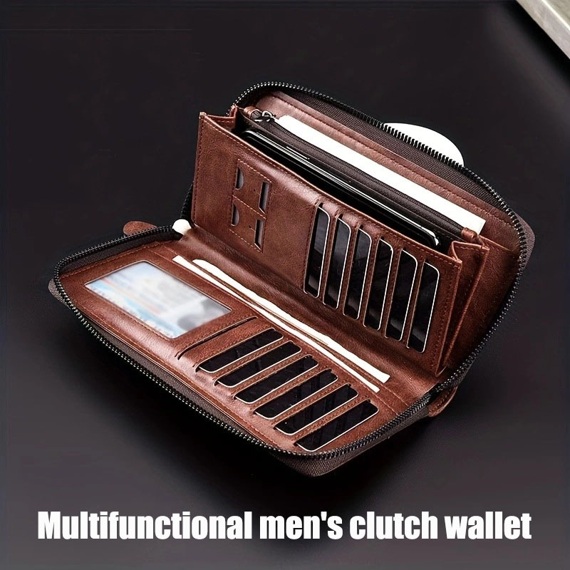 Mens Wallet High Quality Pu Leather Long Zipper Wallet for Men RFID Blocking Business Clutch Bag Credit Card Holder Purse Man